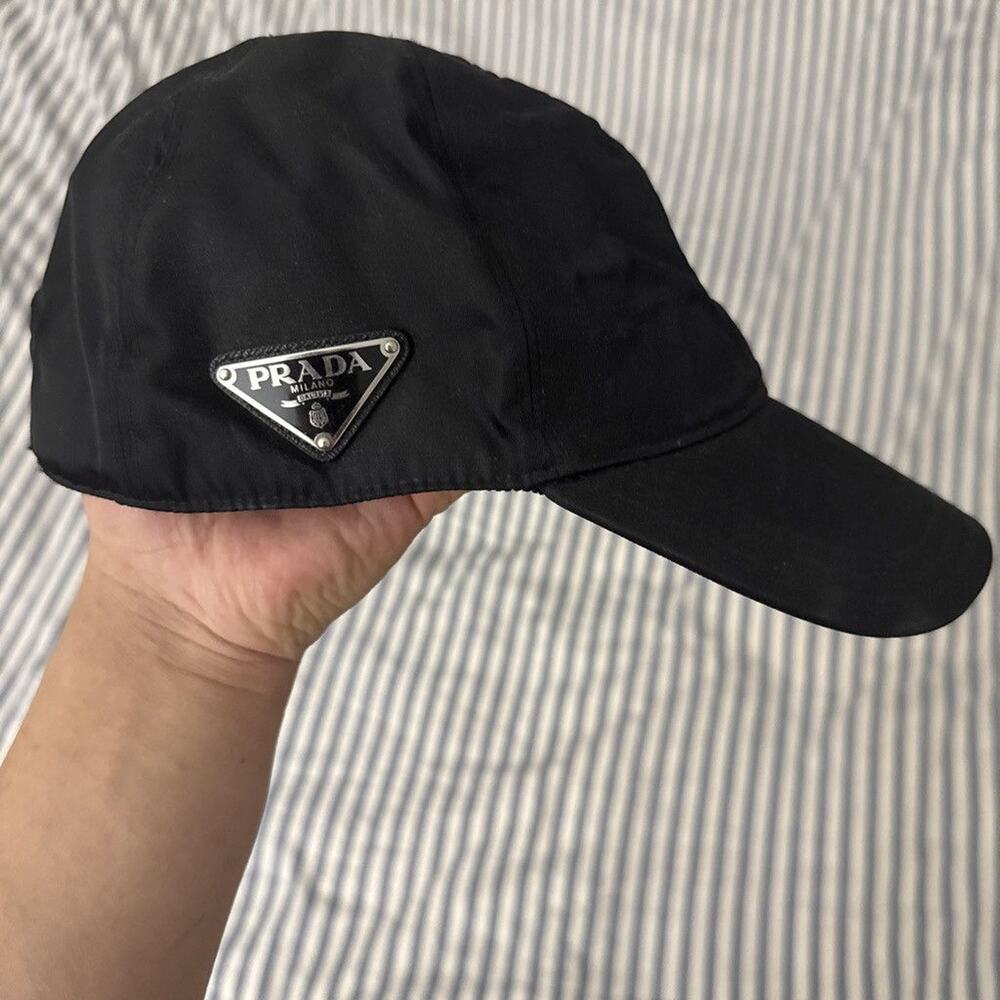 Prada Re-Nylon Triangle Logo Baseball Cap Black Size XL